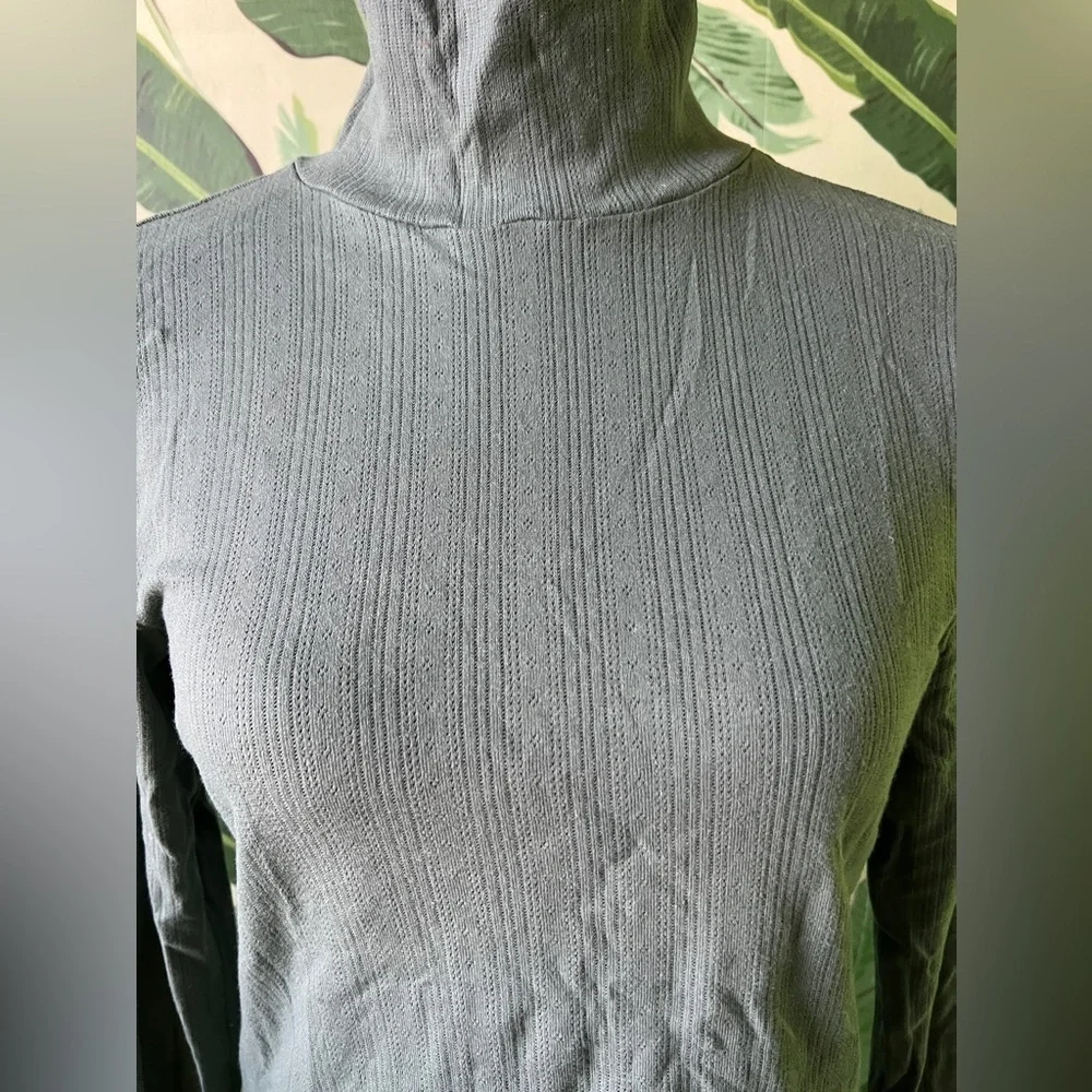 Aerie Womens Dark Green Cropped Ribbed Turtleneck Long Sleeve Top Medium - Picture 3 of 7